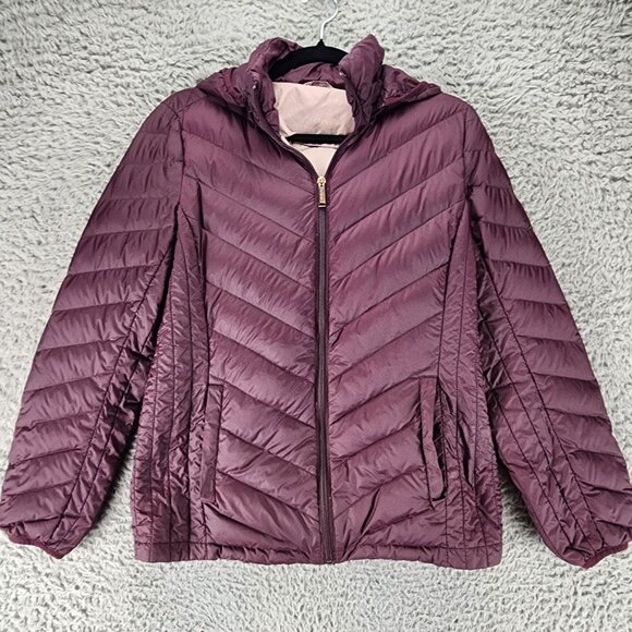 London Fog Jacket Womens Small Purple Down Filled Full Zip Quilted Puffer - Picture 1 of 12